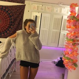 Cold shoulder express thick knit sweater